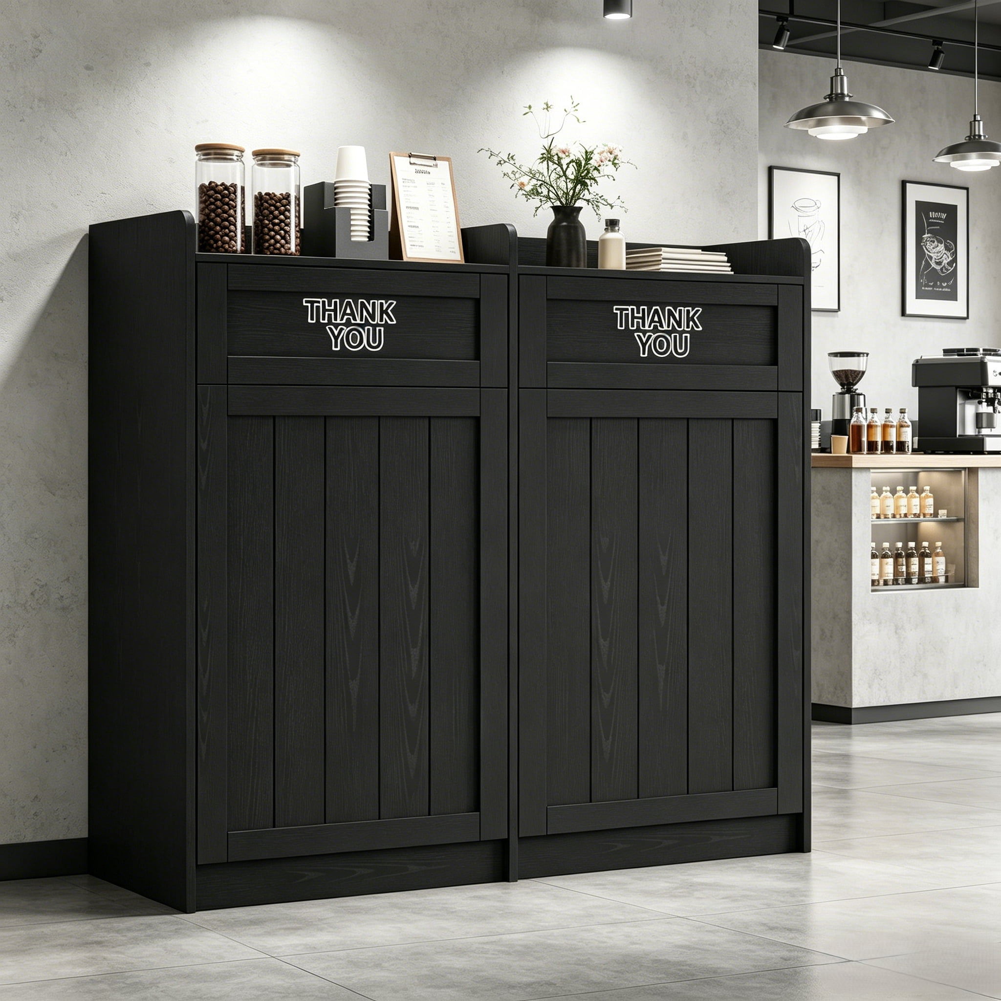 JassmiPkwy Restaurant Double-Row Trash Bin Cabinet - 40-Gallon Commercial Trash Can with Tray Holder, Indoor Waste Container for Restaurants-Black