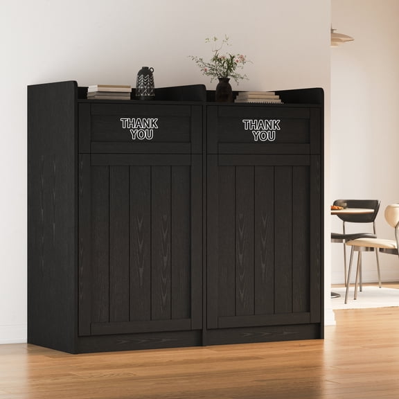 JassmiPkwy Restaurant Double-Row Trash Bin Cabinet - 40-Gallon Commercial Trash Can with Tray Holder, Indoor Waste Container for Restaurants-Black