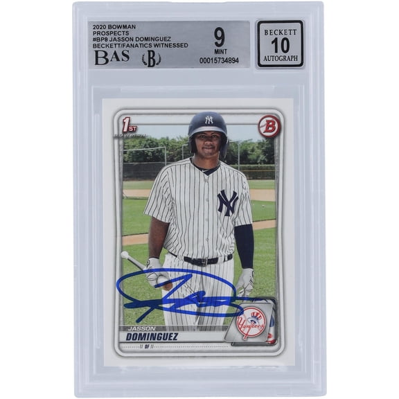 Jasson Dominguez New York Yankees Autographed 2020 Bowman Series 1 #BP-8 Beckett Fanatics Witnessed Authenticated 9/10 Rookie Card - Fanatics Authentic Certified