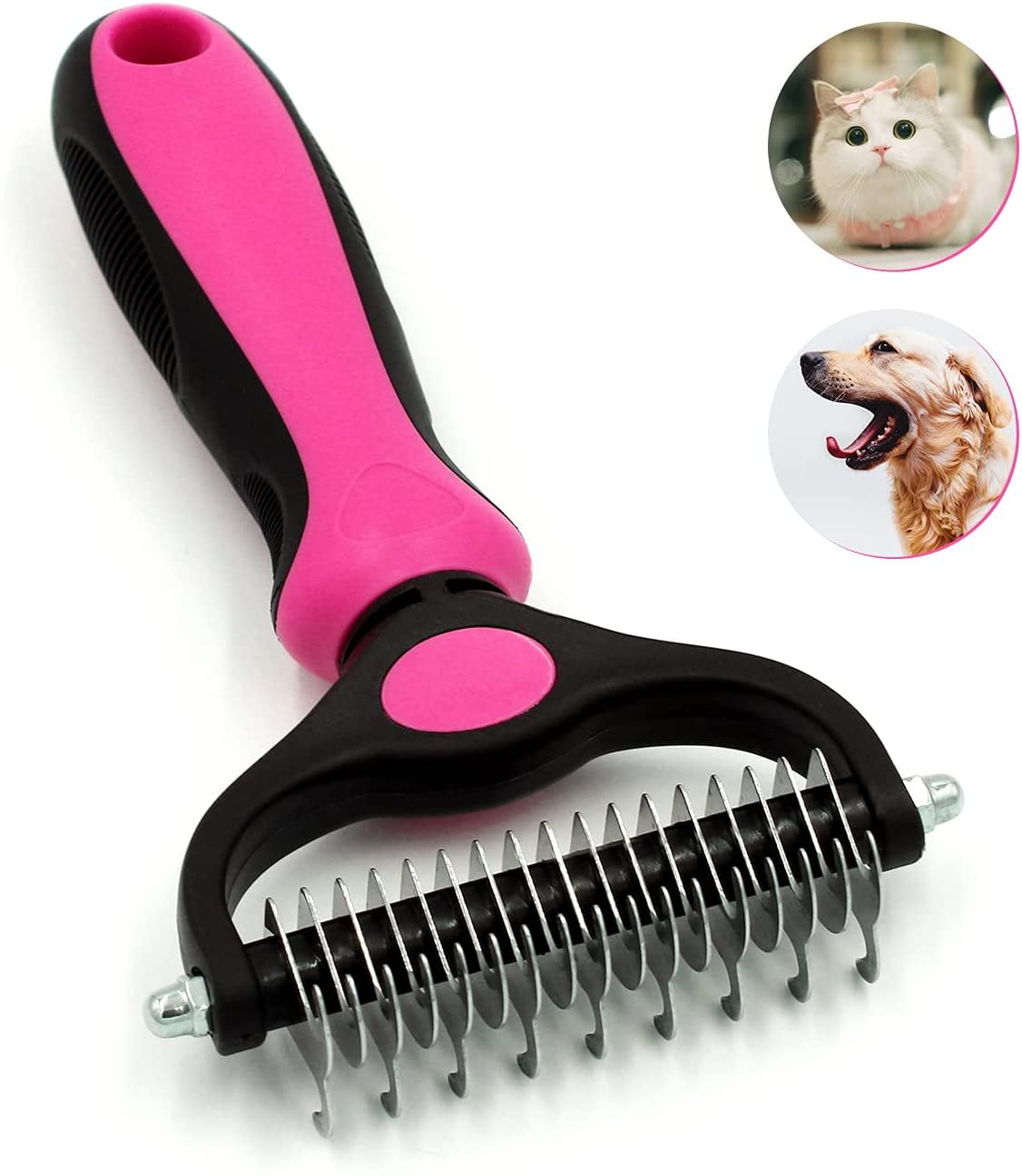 Jaswell Pet Grooming Tool- 2 Sided Undercoat Rake for Dogs &Cats-Safe ...