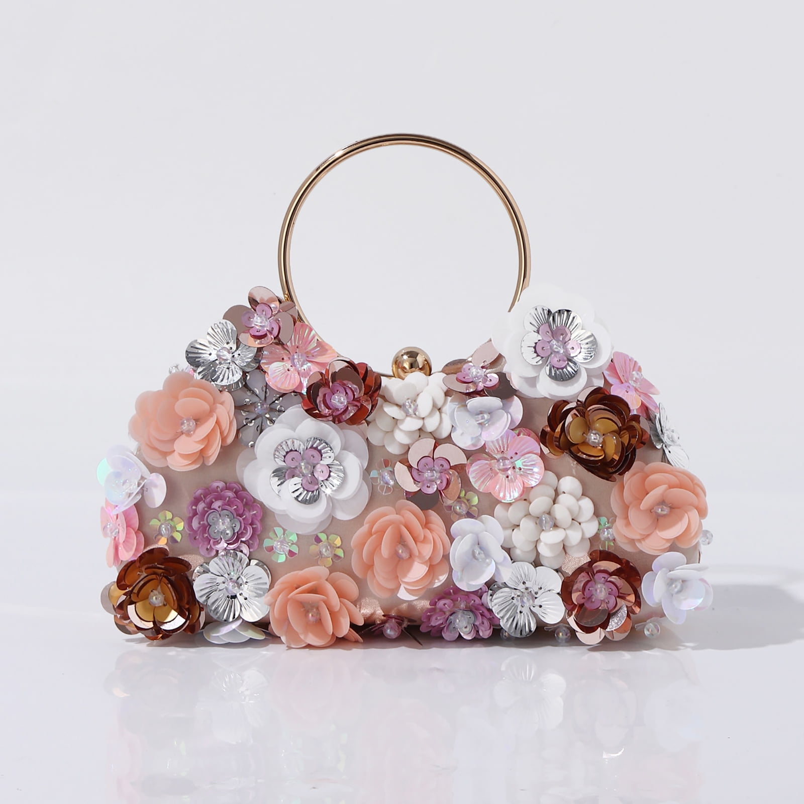 Jaucin Handmade Beaded Flower Clutch Bag Women's Evening Party Purse Bridal Wedding Handbag Detachable Shoulder Strap