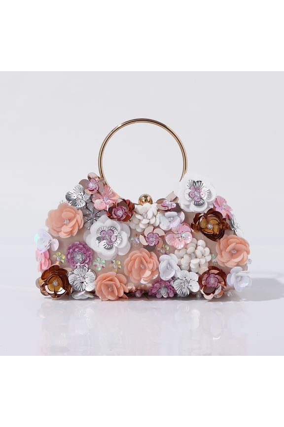 Handmade Beaded Flower Clutch Bag Women's Evening Party Purse Bridal Wedding Handbag Detachable Shoulder Strap