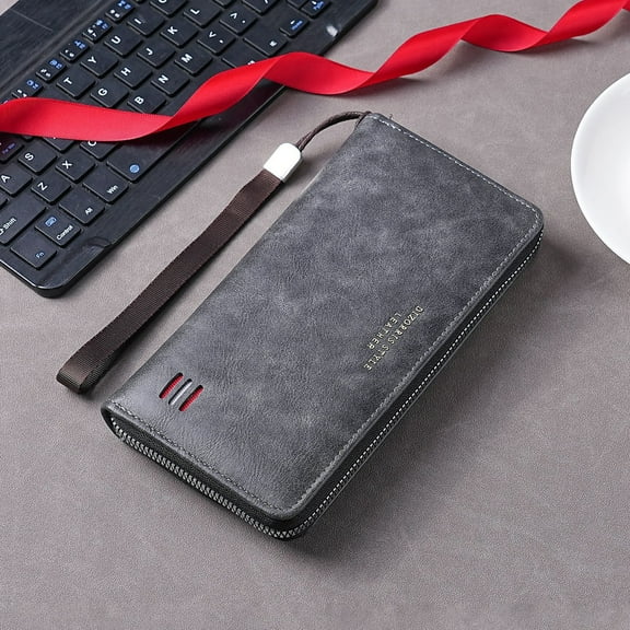 Jaucin Men's Wristlet Wallet with Zipper Premium PU Leather Long Clutch for Cards Cash Phone,Men's long wallet