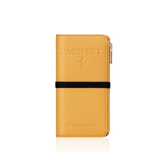 Jaucin Passport Holder, RFID Blocking Passport Wallet Credit Cards Case, Travel Accessories Organizer Pouch Bag with ID Window Zippered Cash Pocket SIM Slots