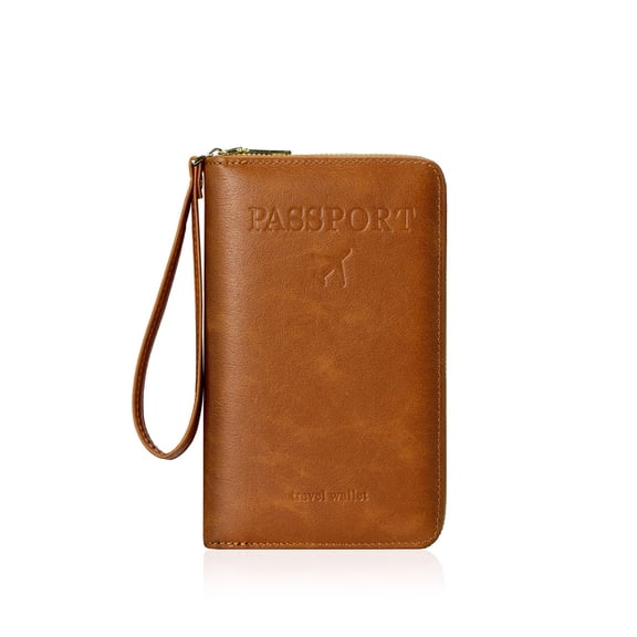 Jaucin RFID Blocking Passport Travel Wallet with Wristlet Premium PU Leather Zippered Document Organizer,ticket wallet,passport holder for travel
