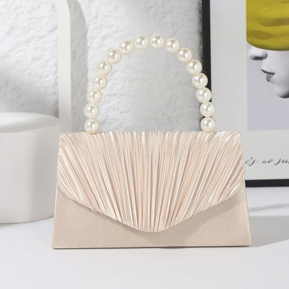 Jaucin Wedding Clutch Bags Pleated Crossbody Bags Shoulder Bags Prom Party Purses Beige Women's Handbags Evening Bags