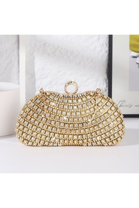 Women's Diamond Evening Bag Wedding Cocktail Party Clutch Gold Crossbody Bag with Detachable Shoulder Strap