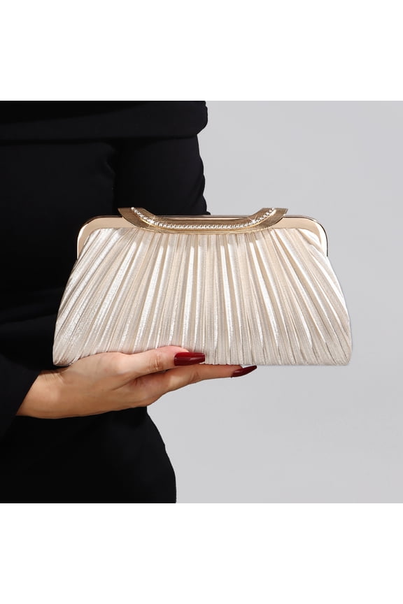 Fashionable Women's Pleated Clutch Shell Shaped Mini Crossbody Bag Elegant Evening Handbag Wedding Party Purse with Chain Shoulder Strap