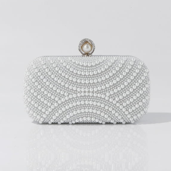 Jaucin Women's Pearl Clutch Wedding Bridal Pearl Evening Bag Party Clutch Wallet with Detachable Chain Shoulder Strap