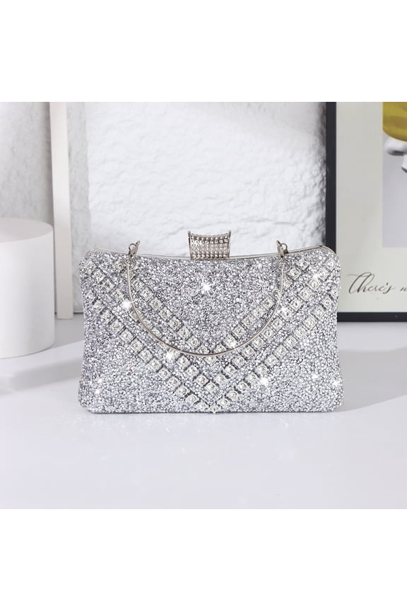 Women's V-Shaped Diamond Evening Bag Wedding Cocktail Clutch Silver Mountain Crossbody Bag with Detachable Shoulder Strap
