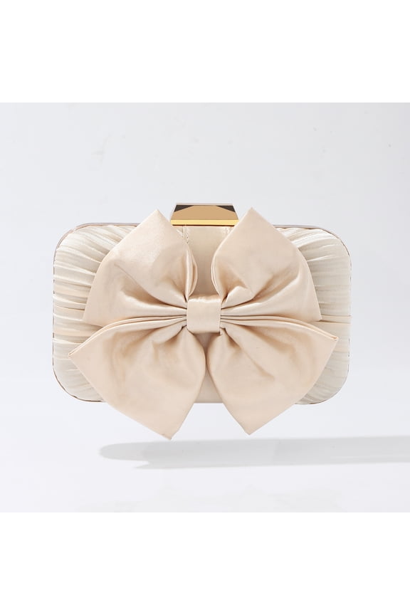 Women's bow clutch beige elegant evening crossbody bag wedding bridesmaid handbag party shoulder bag