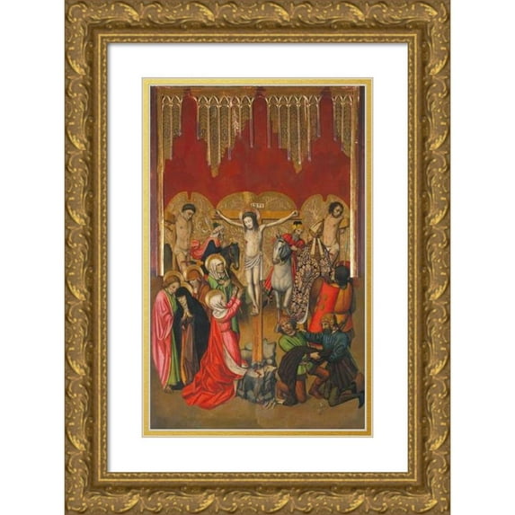 Jaume Huguet 11x14 Gold Ornate Wood Frame and Double Matted Museum Art Print Titled - Calvary (1455-1460)