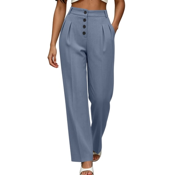 Jaunzuar Dress Pants Women Button Straight Leg Office Pants Dress Business Casual Pants with Pockets XL