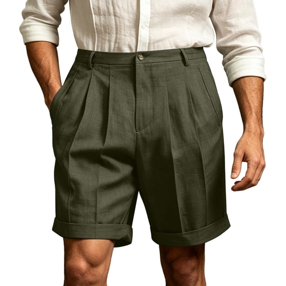 Jaunzuar Mens Summer Shorts Button Solid Color Golf Shorts Casual Loose Work Shorts with Pockets L