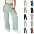 thumbnail image 1 of Jaunzuar Summer Pants for Women Straight Leg Elastic Waist Drawstring Pants Loose Versatile Casual Pants with Pockets L, 1 of 7