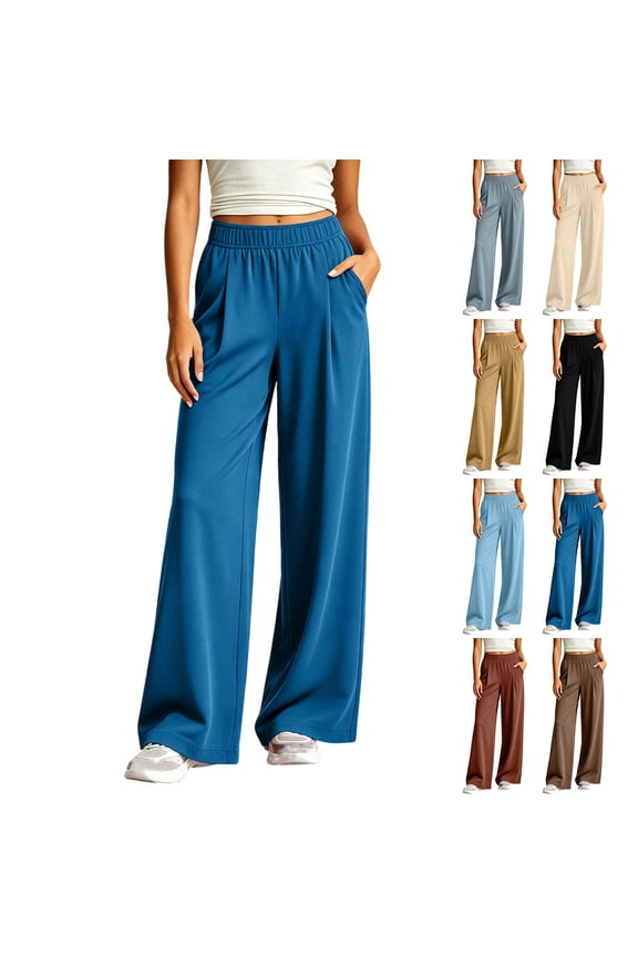 Workout Pants Women Straight Leg Solid Color Gym Pants Athletic Running Casual Pants with Pockets L