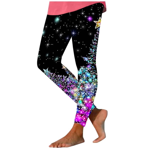 Jaunzuar Yoga Pants Women Slim Christmas Tree Print High Waisted Leggings Workout Running Soft Leggings S