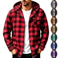 thumbnail image 1 of Jaunzuar Zip Up Hoodie Men Drawstring Long Sleeve Plaid Shirt Men Outdoor Warm Casual Jackets with Pockets L, 1 of 7