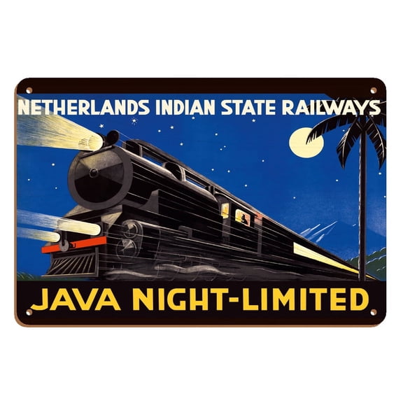 Java Dutch East Indies - Java Night-Limited - Netherlands Indian State Railways - Vintage Railroad Travel Poster c.1930s - 8 x 12 inch Vintage Wood Art Sign