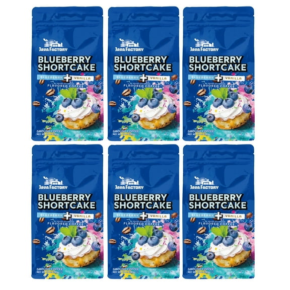 Java Factory Blueberry Shortcake Flavored Ground Coffee Bags, 6 pk, 10 oz each