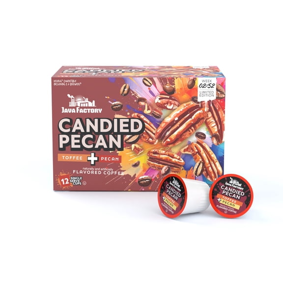 Java Factory Flavored Coffee Pods, Candied Pecan, Compatible with K Cup Brewers, 12 Count