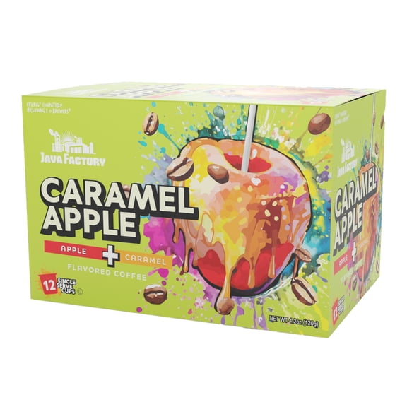 Java Factory Flavored Coffee Pods, Caramel Apple, Compatible with K Cup Brewers Including 2.0, 12 Count