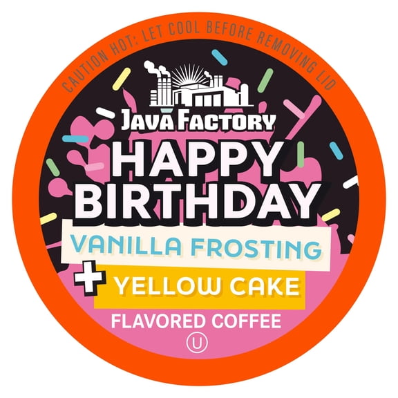 Java Factory Flavored Coffee Pods, Happy Birthday Cake Icing, Compatible with K Cup Brewers, 40 Count Y114