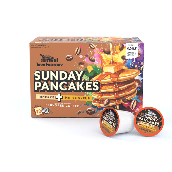 Java Factory Flavored Coffee Pods, Sunday Pancakes, Compatible with K Cup Brewers, 12 Count