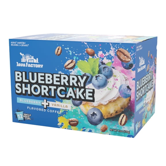 Java Factory Coffee Pods Blueberry Flavored Coffee for Keurig K-Cup Brewers, Blueberry Shortcake, 12 Count