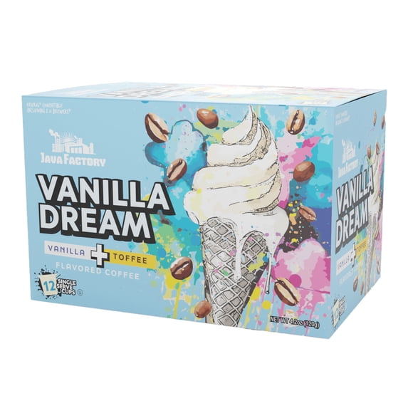 Java Factory Coffee Pods Vanilla Flavored Coffee Compatible with K Cup Brewers Including 2.0, Vanilla Dream, 12 Count