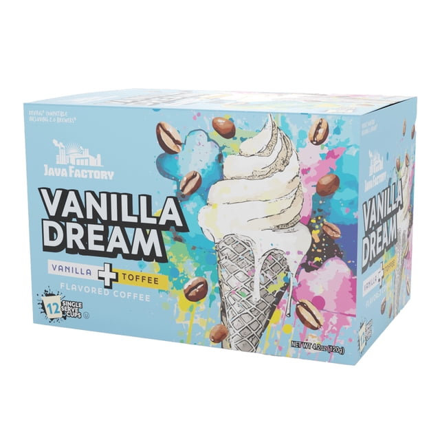 Java Factory Coffee Pods Vanilla Flavored Coffee Compatible with K Cup Brewers Including 2.0, Vanilla Dream, 12 Count