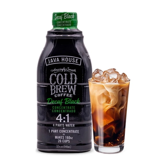 Java House Cold Brew Coffee Concentrate – Premium 100% Arabica Decaf Cold Brew – Smooth Flavor with Molasses and Cocoa Notes – 32oz Bottle (Makes 20 Cups) – 4:1 Concentrate, No Caffeine