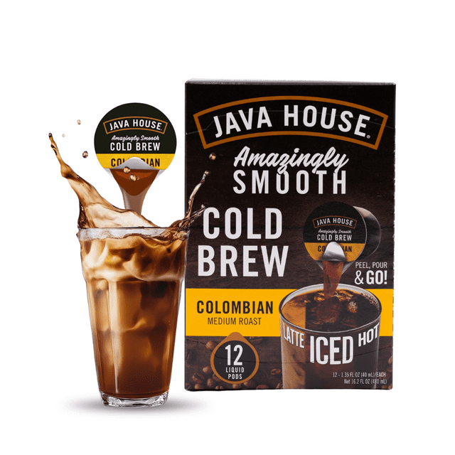 Java House® Authentic Cold Brew Coffee Pods, Colombian Black, 12 Count