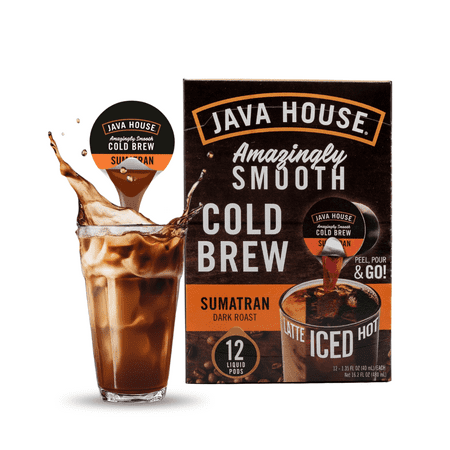 Java House Single-Serve Cold Brew Coffee Pods – Premium 100% Arabica Liquid Concentrate – Smooth & Bold Sumatran Roast – 12 Pods – Ready Hot or Iced, Travel-Friendly, TSA Approved