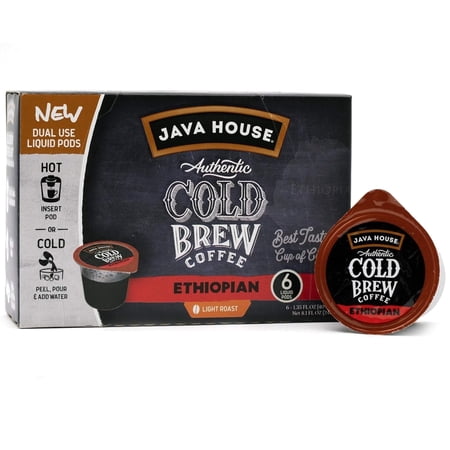 Java House Single-Serve Cold Brew Coffee Pods – Premium 100% Arabica Liquid Concentrate – Smooth & Bold Ethiopian Roast – 6 Pods – Ready Hot or Iced, Travel-Friendly, TSA Approved