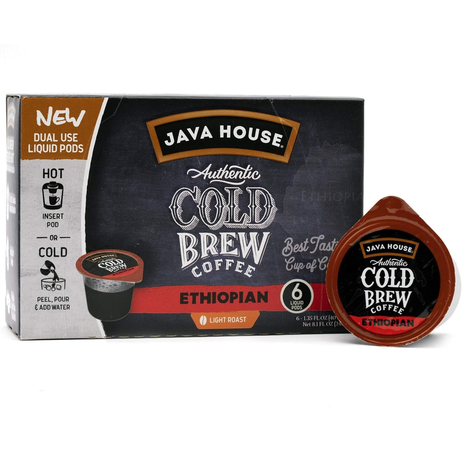 Java House Cold Brew Coffee Concentrate Single Serve Liquid Pods, Ethiopian (Pack of 6)
