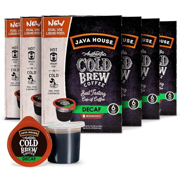 Java House Single-Serve Cold Brew Pods Premium 100% Arabica Medium Roast Liquid Concentrate Smooth, Bold, Ready Hot or Iced 36 Pods