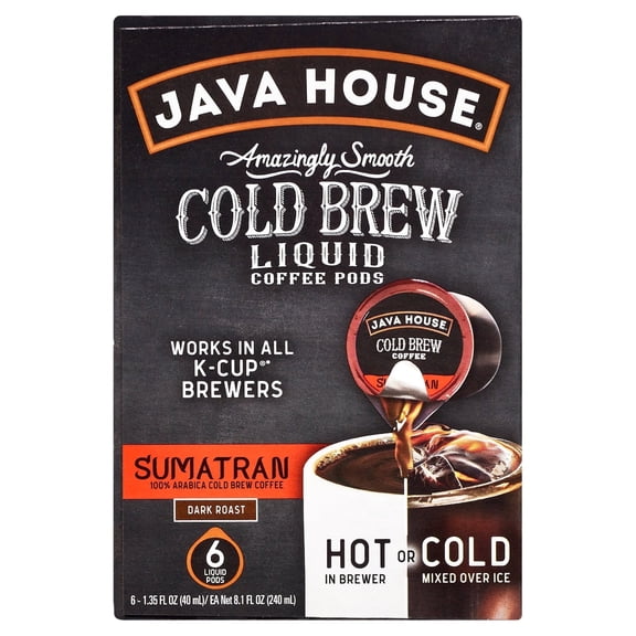 Java House Cold Brew Pods  100% Arabica Sumatran Roast  Smooth & Bold  6 Liquid Pods  Hot/Iced  Travel-Friendly & TSA Approved
