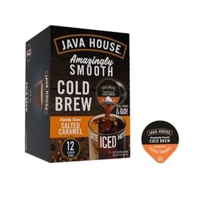 Java House Single-Serve Cold Brew Coffee Pods Lightly Sweetened Salted Caramel 100% Arabica 12 Pods Shelf Stable, Ready Hot or Iced, Travel-Friendly, TSA Approved