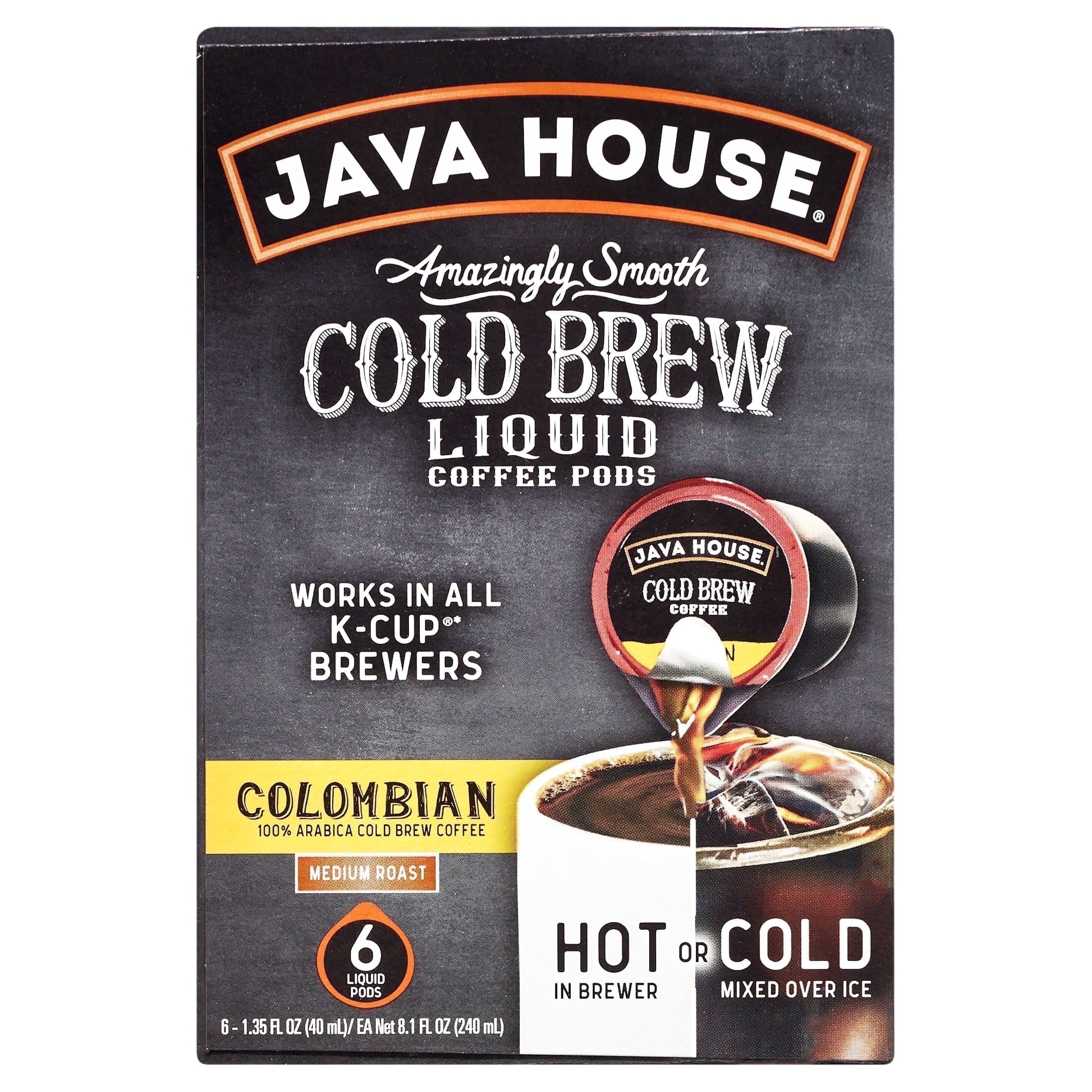Java House Single-Serve Cold Brew Pods – 100% Arabica, Smooth & Bold Colombian Medium Roast – Hot or Iced, Travel-Ready, 6-Pack