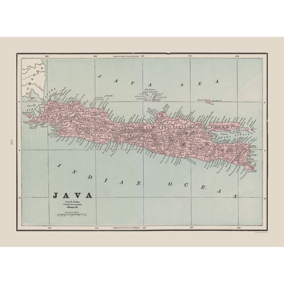 Historic Map - Java Indonesia Asia - Cram 1892 - Vintage Wall Art