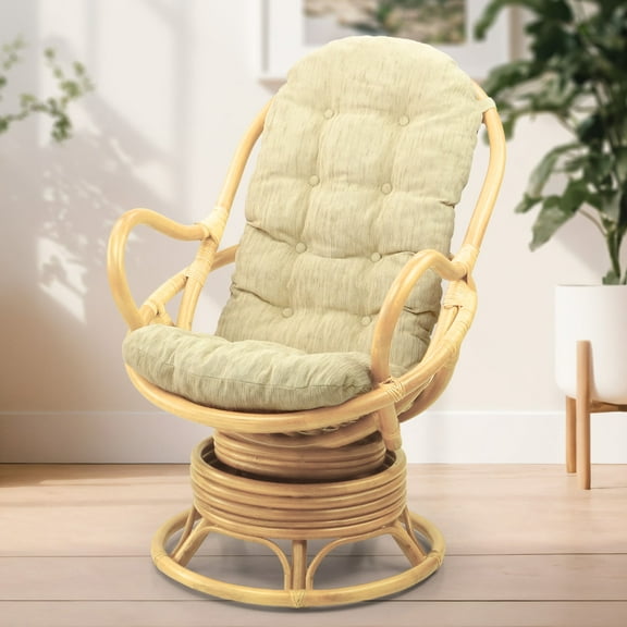 Java Lounge Swivel Rocking Chair with Cream Cushion Natural Rattan Wicker Handmade, Natural