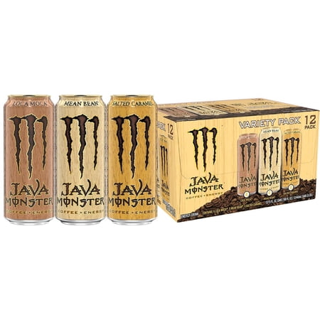 Java Monster Variety Pack, Java Monster Mean Bean, Java Monster Loca Moca, Java Monster Salted Caramel, Coffee + Energy Drink, 15 Ounce (Pack Of 12)