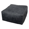 thumbnail image 1 of Java Pouf 22" Upholstered in Genuine Leather in Antique Black Contrast Stitching, 1 of 6