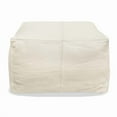 thumbnail image 1 of Java Pouf 22" Upholstered in Genuine Leather in Ivory and Contrast Stitching, 1 of 6