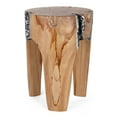 thumbnail image 1 of Rutledge & King Java Teak Root Stool - Boho Teak Accent Table - Metal, 1 of 4