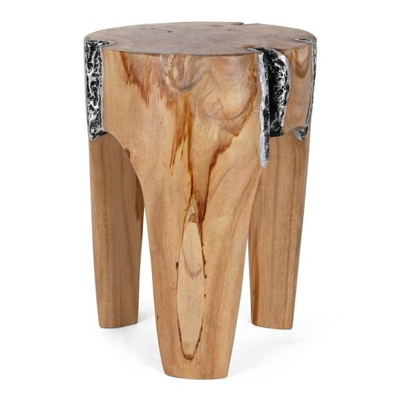 Rutledge & King Java Teak Root Stool - Boho Teak Accent Table - Metal