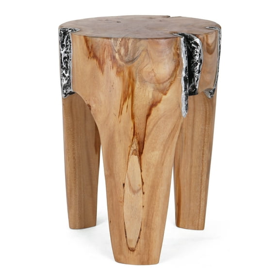 Rutledge & King Java Teak Root Stool - Boho Teak Accent Table - Metal