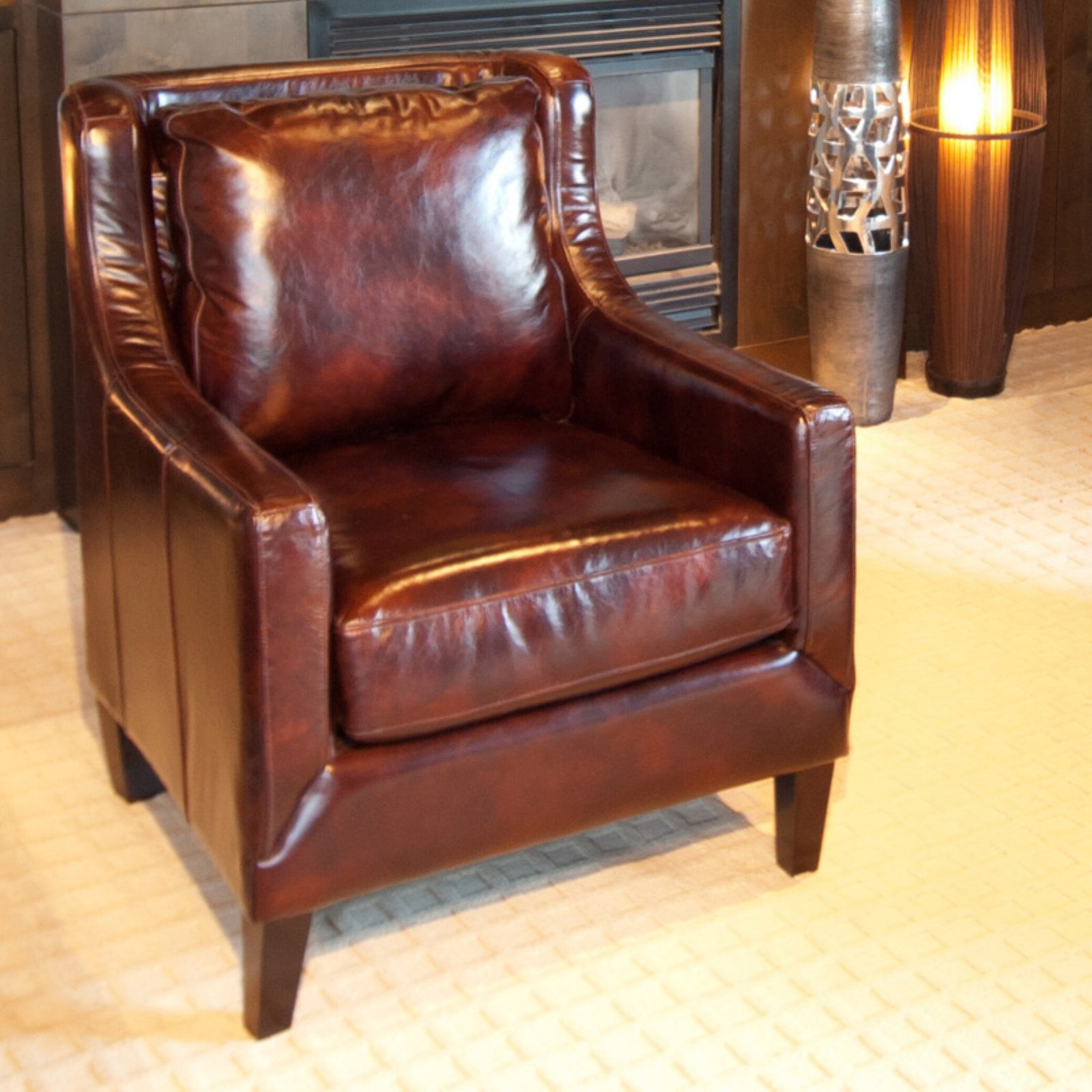 Java Top Grain Leather Accent Chair in Saddle Color