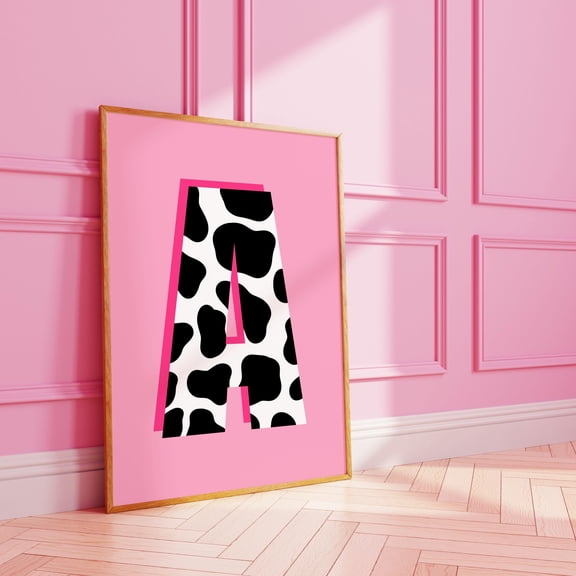 JavaC Cow Print Initial Wall Art: Personalized Letter Print
